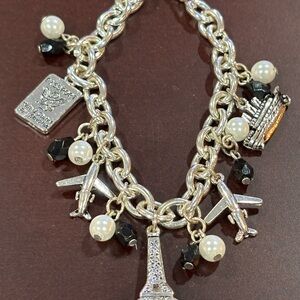 Silver Charm Bracelet with Black and White Accents